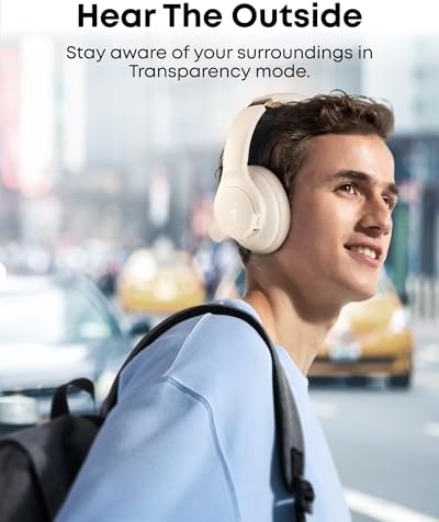 Soundcore by Anker Q20i Hybrid Active Noise Cancelling Headphones, Wireless Over-Ear Bluetooth, 40H Long ANC Playtime, Hi-Res Audio, Big Bass, Customize via an App, Transparency Mode (White)