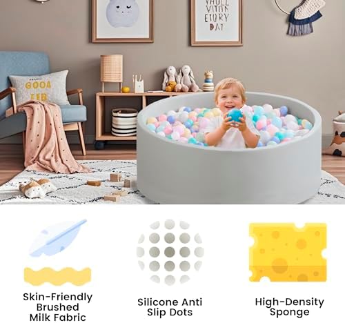 Ball Pit for Toddlers 47.24''x15.75'' Baby Ball Pit Soft Foam Ball Pits Round Lagre Kids Ball Pits Indoor and Outdoor Game Kids Play Ball Pool Ideal Gift for Children (Grey, NO Balls)