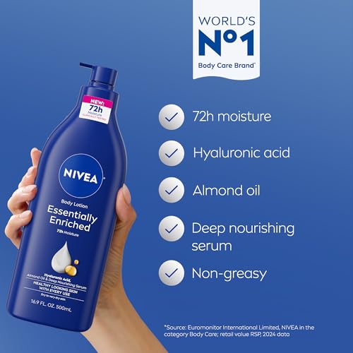 NIVEA Skin Care Set, Essentially Enriched Body Lotion Pack (2 x 16.9 Fl Oz) + Moisture Lip Care Lip Balm Set (4 x 0.17 Oz), Dermatologically Tested for Skin Compatibility