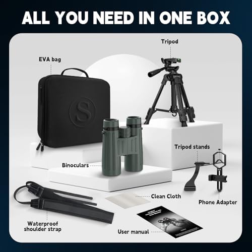 14x45 Binoculars for Adults High Powered,Professional HD Binoculars for Bird Watching,Hunting,with Aluminum Alloy Phone Adapter,Tripod,Waterproof & Fog Proof,Large View for Travel,Hiking,Concert