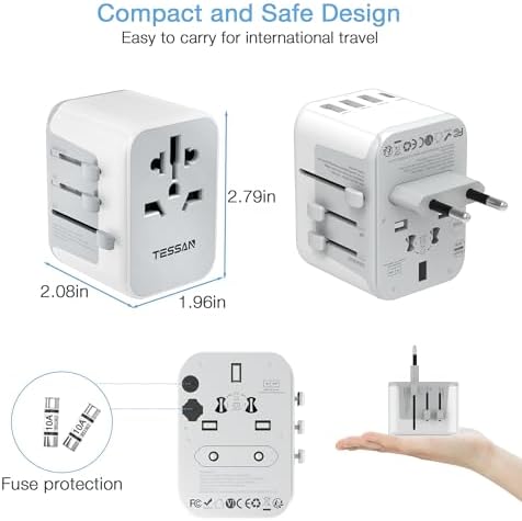 TESSAN Universal Travel Adapter, International Power Adapter with 4 USB Ports (1 USB C), Worldwide Plug Adaptor Wall Charger for USA to Europe UK France Germany Spain Ireland Australia(Type C/G/A/I)