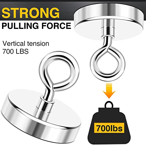 DIYMAG Super Strong Neodymium Fishing Magents,700LBS(317KG) Pulling Force Rare Earth Magnet with Countersunk Hole Eyebolt Diameter 2.95INCH(75mm) for Retrieving in River an Magnetic Fishing