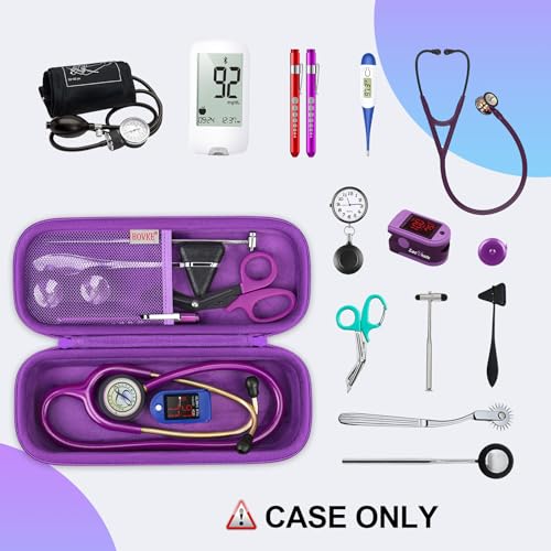 BOVKE Stethoscope Case for 3M Littmann Classic III, Lightweight II S.E, MDF Acoustica Deluxe Stethoscopes - Extra Room for Medical Bandage Scissors EMT Trauma Shear and LED Penlights, Dark Purple