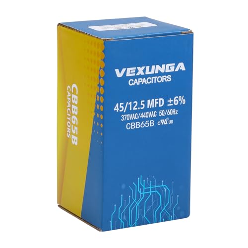 45/12.5 uF 45+12.5 MFD 370VAC or 440VAC Dual Run Start Round A/C Capacitor CBB65 Air Conditioner Capacitors for AC Unit Fan Motor Start or Heat Pump or Condenser Straight Cool