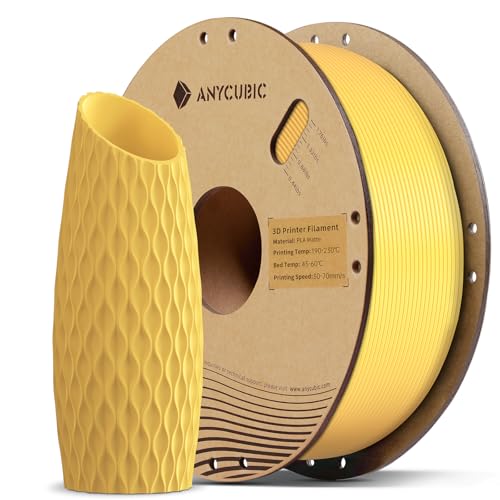 ANYCUBIC Matte PLA Filament 1.75mm, 3D Printing PLA Filament 1.75mm Dimensional Accuracy +/- 0.02mm, 1KG Spool (2.2 lbs), Matte Yellow