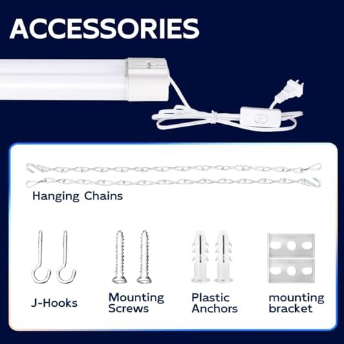 hykolity 4 Pack 4FT LED Shop Light Linkable, 4400lm, 42w(250w Equivalent), 5000K Utility Shop Lights, Hanging or Flush Mount, with Power Cord and On/Off Switch