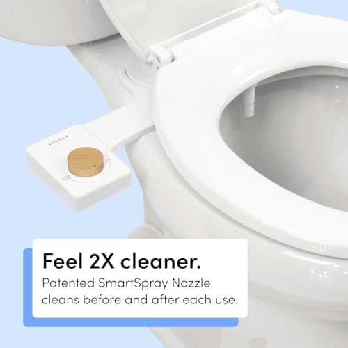 TUSHY Fresh Cool Water Bidet: Ultra Slim Toilet Seat Attachment (Non-Electric Self-Cleaning Hygienic Nozzle) Easy DIY Install <10 Min | Adjustable Water Pressure, Bamboo Knob