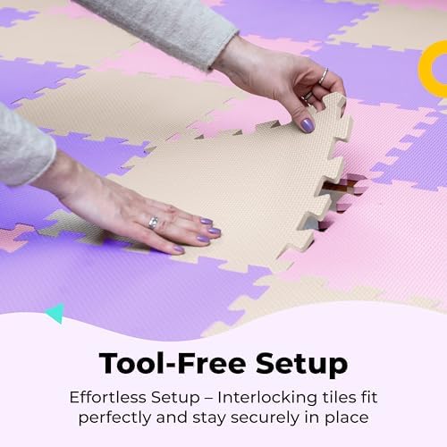 MioTetto Foam Floor Tiles for Kids - Non-Toxic Comfortable Baby Play Mat and Interlocking Foam Tiles, Fits with 74x74 Playpen Mat for Crawling & Development, Soft Play Mat for Babies 6-12 Months