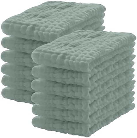 12 Pack Muslin Burp Cloths 100% Cotton Muslin Cloths Large 20''x10'' Extra Soft and Absorbent Baby Burping Cloth - Green