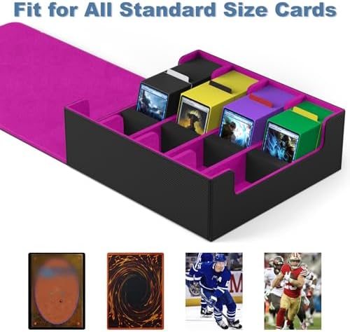 Mlikero Card Deck Case, 2400+ Trading Card Storage Box with 10 Colorful Dividers and 4 Foam Stoppers, Leather Magnetic Closure Commander Deck Box Fit for MTG, TCG (4 Rows, Black&Purple)