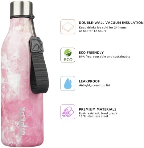BJPKPK Insulated Water Bottles, 25 oz Stainless Steel Metal Water Bottle with Strap, BPA Free Leak Proof Thermos, Mugs, Flasks, Reusable Water Bottle for Sports & Travel, Blossom