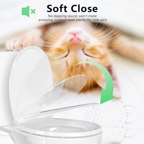 Toilet Seat Round Soft Close16.5'', Toilet Lid Slow Close Quiet No Slam, Easy Installation & Release,Safe PP Material Easy Clean, Comfortable Ergonomic Design, 2 Years Support, White Plastic