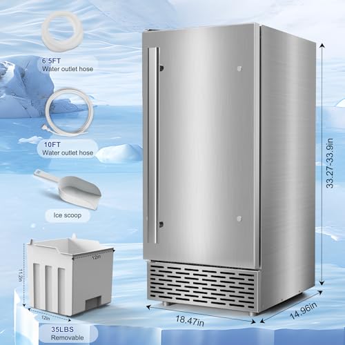 Under Counter Ice Maker, Ice Maker Machine Commercial, 120Lbs/24H with 35lbs Storage Bin, 40Pcs Cubes in 10Mins, Built in Ice Machine for Home Office Commercial