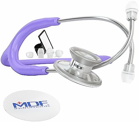 MDF Instruments, Acoustica Lightweight Stethoscope for Doctors, Nurses, Students, Home Health Use, Adult, Dual Head, Pastel Purple Tube, Silver Chestpiece-Headset, MDF747XP07