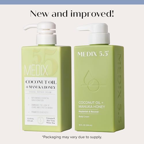 MEDIX 5.5 Coconut Oil Lotion W/ Manuka Honey Cream Skin Care Face Moisturizer & Body Cream | Firming Coconut Oil For Skin Minimizes Look Of Dry Skin, Cellulite, Stretch Marks, & Wrinkles, 2-Pack