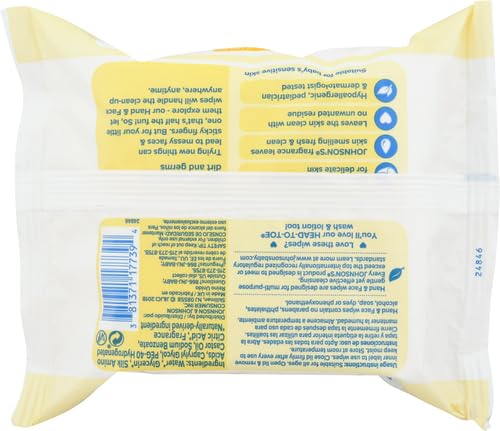 Johnson's Baby Hand & Face Baby Sanitizing Cleansing Wipes for Travel and On-The-Go, No More Tears Formula, Paraben and Alcohol Free, 25 ct, Case of 4