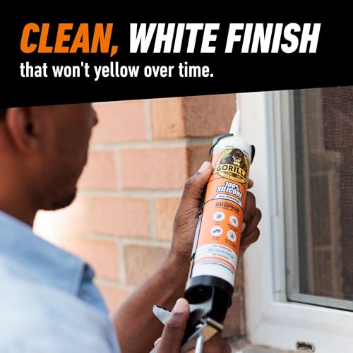 Gorilla Waterproof Caulk & Seal Silicone Sealant, 10oz Cartridge (Pack of 2) - White Caulking Sealant for Kitchen, Window, Bath, Marine, Door and More