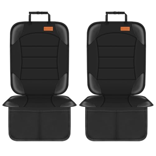 Siivton Car Seat Protector for Child Seat Cushion for Leather and Fabric Seats, 2 Mesh Pockets, Non-Slip Backing, Carseat Protectors for Vehicles, Baby, Pets (2 Pack)