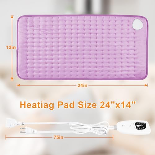 Electric Heating Pads,Heating Pad for Back,Shoulder,Hot Pad for Neck and Arms,Abdomen,Moist Heated Pad for Legs and Knee,Auto Shut Off(Light Purple, 24''×12'')