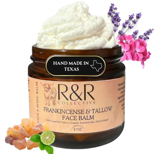 Frankincense Tallow Face Moisturizer – 100% Grass-Fed Whipped Beef Tallow Balm for Dry, Sensitive Skin, Eczema & Psoriasis – Handmade Natural Skincare – 2 oz