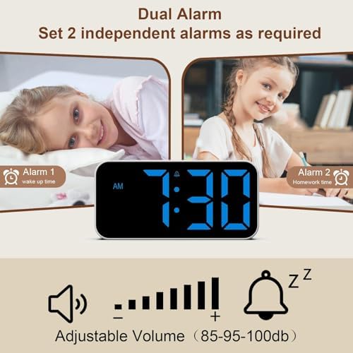 Loud Alarm Clocks for Bedrooms Heavy Sleepers, Digital Clock with Night Light, Large Display, Dual Alarm, Snooze, Dimmable Bedside Alarm Clock for Kids Teens Boys Girls