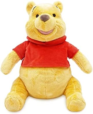 DISNEY STORE Official Pooh Medium Soft Toy for Kids, Cuddly Character with Fuzzy Texture and Embroidered Details, Red T-Shirt, Disney Plushy Suitable for All Ages.