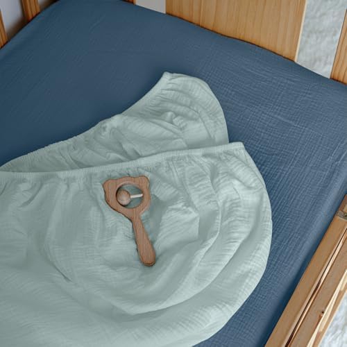 Muslin Mini Crib Sheets, 2 Pack for Baby Boy and Girl, Soft Breathable Stretchy Baby Pack N Play Mattress and Mini Cribs Sheet, Universal Fitted Portable/Mini Crib Mattresses (Bright Colors)