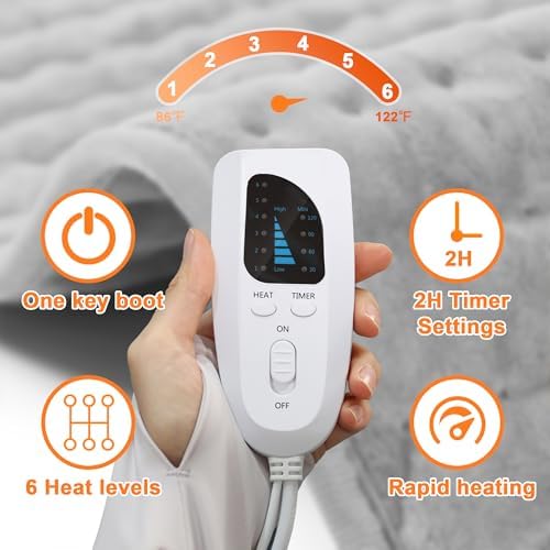 Heating Pad,Electric Heating Pads for Back,Hot Heated Pad for Abdomen,Shoulder,Knee,Multiple Temp and Auto Shut Off(Light Gray, 33''×17'')