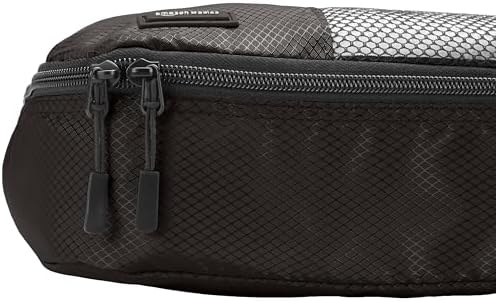 Amazon Basics Slim Packing Cubes for Travel, Packing Organizers, 4-Piece-Set With Double Zipper Pulls and Mesh Top Panel, 100% Durable Polyester, Black, 14"L x 5"W x 3"H