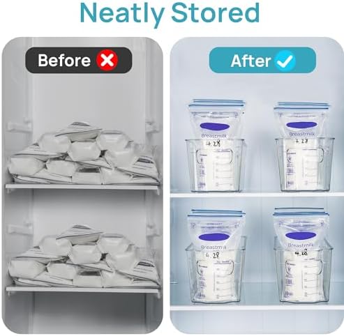 Vtopmart Breastmilk Storage Container 4PCS Set, Clear Freezer and Fridge Organizer Bins, Plastic Storage Bins for Breast Milk, Baby Pouches, Formula, Bottles and Yogurts, 4.3’’ Width, 14.7" Long