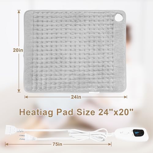 Heating Pad,Electric Heating Pads for Back,Neck,Abdomen,Moist Heated Pad for Shoulder,Knee,Hot Pad for Arms and Legs,Valentines Day Gifts-Auto Shut Off(Light Gray, 20''×24')