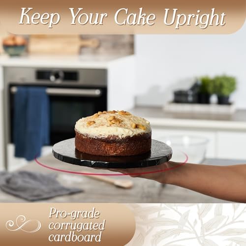 Cakebon Cake Boards - Sturdy 1/2 Thick Drums - 12 Inch Professional Fully Wrapped Edges Black 6-Pack