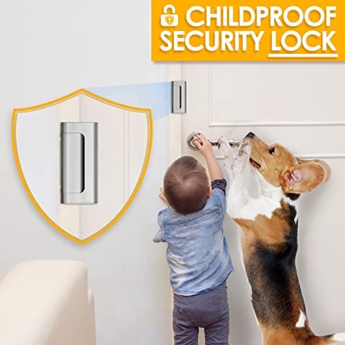 Home Security Door Lock, 2 Pack Childproof Door Reinforcement Lock with 3 Inch Stop Withstand 800 lbs for Top Front Inward Swinging Door, Upgrade Flip High Night Lock to Defend Your Home Kids