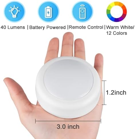 BLS LED Puck Lights with Remote Control, Wireless Under Cabinet & Closet Lighting, RGB 13 Color Changing Lights with Dimmer, Timer & AA Battery Operated, Push, Touch, Stick on for Night, Wall, 6 Pack
