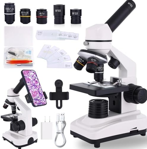 Microscope for Adults & Kids, 40X-2500X High-Power Compound Microscope for Students, School Lab & Home Schooling,Features Prepared Slides Set & Phone Adapter
