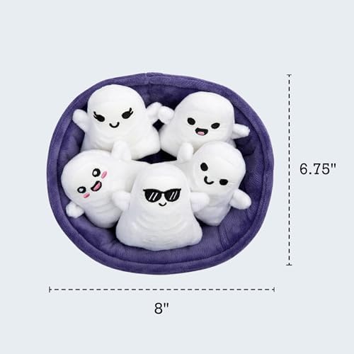 WHAT DO YOU MEME? Emotional Support Ghosts by Relatable, Cuddly Stuffed Animals, Plushies, and Cute Stuff, Great Gift Ideas for Loved Ones of All Ages, Includes 5 Plushies with Carrying Basket