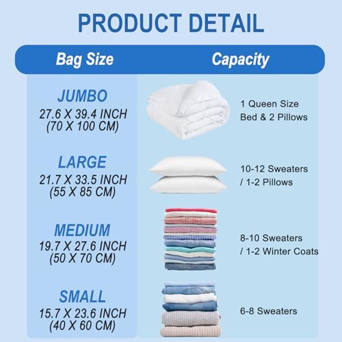 10 Pack Small Vacuum Storage Bags with Hand Pump, Plastic Packaging Bags, 80% Space Saver Vacuum Seal Bags for Clothing, Travel Lugggage, Blankets, Comforters