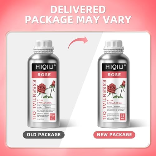 HIQILI 32 Fl Oz Rose Essential Oil, Huge Value Size Undiluted Rose Oil for Face, Skin, Diffuser, Hair