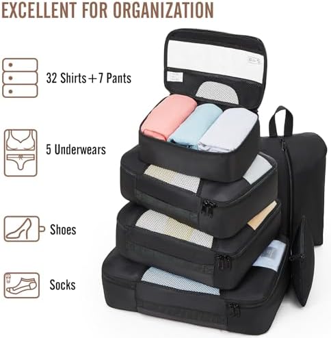 Veken 10 Set/8 Set Packing Cubes for Travel Essentials, Suitcase Organizer Bags in 4 Sizes, Carry-On Luggage Accessories with Large Laundry & Toiletry Bag, Must-Have for Airplane, Road Trip & Camping