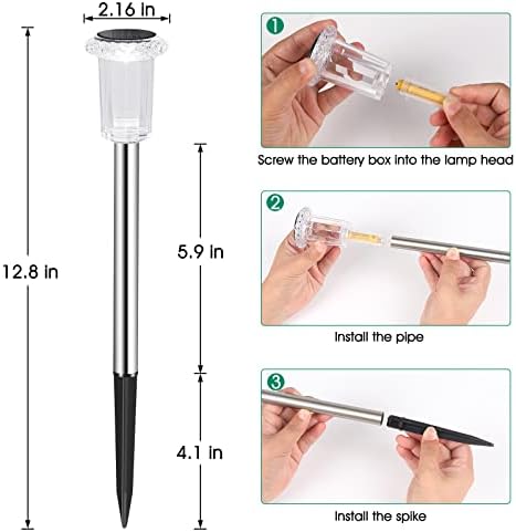 Solar Outdoor Lights, 10 Pack Waterproof Stainless Steel Solar Stake Lights for Pathway Garden Yard Path Walkway Driveway Lawn Patio Outside Decor, Cool White