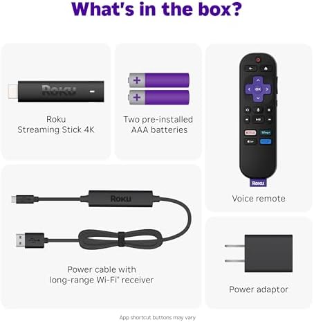Roku Streaming Stick 4K - HDR & Dolby Vision Roku Streaming Device for TV with Voice Remote & Long-Range Wi-Fi - Free & Live TV