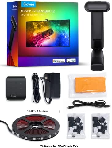 Govee Envisual TV LED Backlight T2 with Dual Cameras, 11.8ft RGBIC Wi-Fi LED Strip Lights for 55-65 inch TVs, Double Strip Light Beads, for Home Decorations, Smart App Control, Music Sync