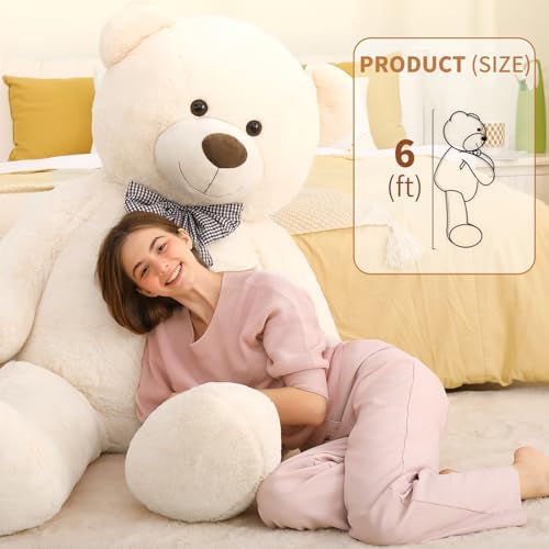 MaoGoLan Giant White Teddy Bear Stuffed Animal 6 Feet,Soft Cuddly Smiling Face Big Life Size Valentines Teddy Bear Plush Gift for Boyfriend Girlfriend,Brithday