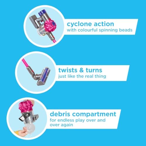 Casdon Dyson Cordless Vacuum Pink | Interactive & Officially Licensed Toy Dyson Vacuum For Children Aged 3+ | Realistic Role-Play Fun!