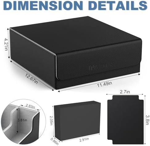 Mlikero Card Deck Case, 2400+ Trading Card Storage Box with 10 Colorful Dividers and 4 Foam Stoppers, Leather Magnetic Closure Commander Deck Box Fit for MTG, TCG (4 Rows, Black&Grey)