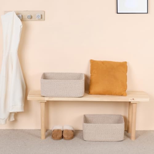 Large Storage Baskets for Shelves, Closet Organizers Bins for Clothes Blanket Towels, Baby Nursery, Toy Baskets Box, Woven Rope Baskets, 17 x 13 x 7.5”, 3 Packs Mixed Brown