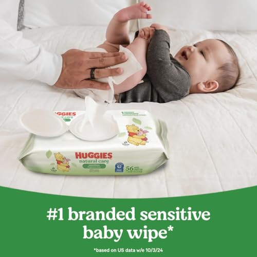 Huggies Natural Care Sensitive Baby Wipes, Unscented, Hypoallergenic, 99% Purified Water, 9 Flip-Top Packs (3 packs of 3), 504 Total Wipes (56 Wipes per pack), Packaging May Vary