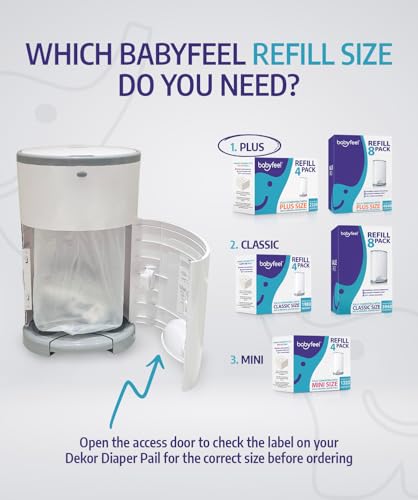 Babyfeel Refills Compatible with DEKOR PLUS Diaper Pails | 4 Pack | Exclusive 30% Extra Thickness | Diaper Pail Refills with Powerful Odor Elimination | Fresh Powder Scent | Holds up to 2320 Diapers