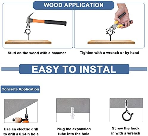 ADIIL 50 PCS Q Hanger Hooks with Safety Buckle, Windproof Screw Hooks for Hanging Outdoor String Lights, Plants, Christmas Patio Lights, 2.2 Inches, Black