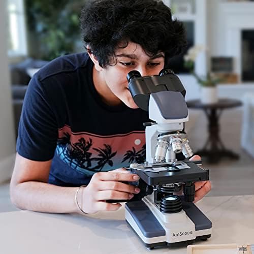 AmScope B120 Series Student & Professional LED Binocular Compound Microscope - 40X-2500X Magnification - Includes 3MP USB Camera & Siedentopf Head